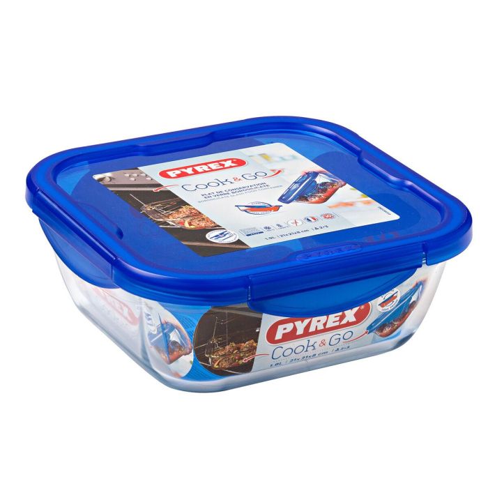 Fiambrera Hermética Pyrex Cook & go 21 x 21 x 9 cm Azul 1,9 L Vidrio (6 Unidades) 1