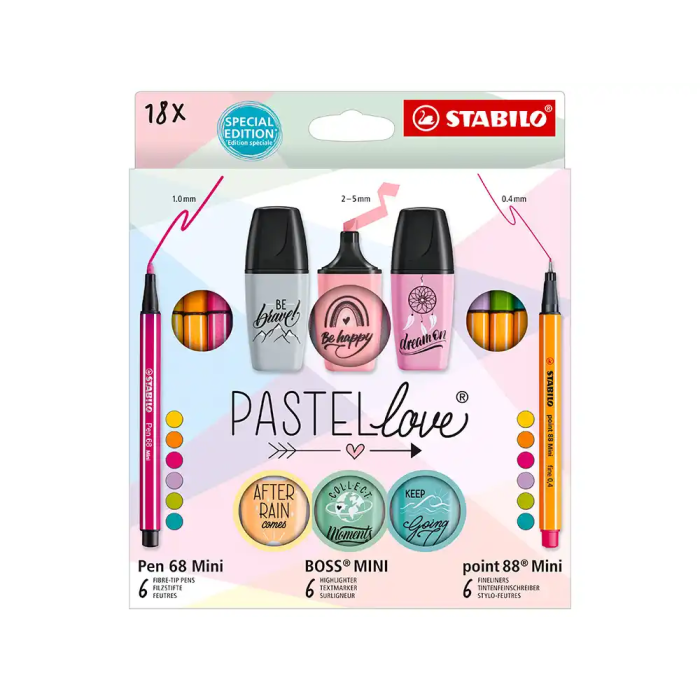 Stabilo Pastellove Collection Set Estuche 6 Rotuladores Pen 68 Mini, 6 Point 88 Mini y 6 Boss Mini Surtidos 18 Unidades 1