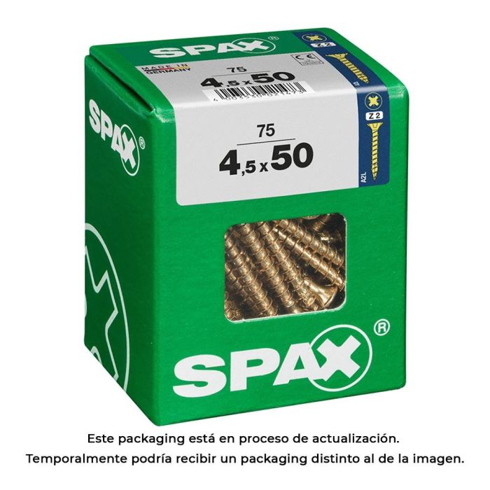Spax 4081020450507 Tornillo para Madera Universal Cabeza Plana Ranura Cruz Z2 4CUT Yellox 4,5x50mm - Caja 75 Unidades