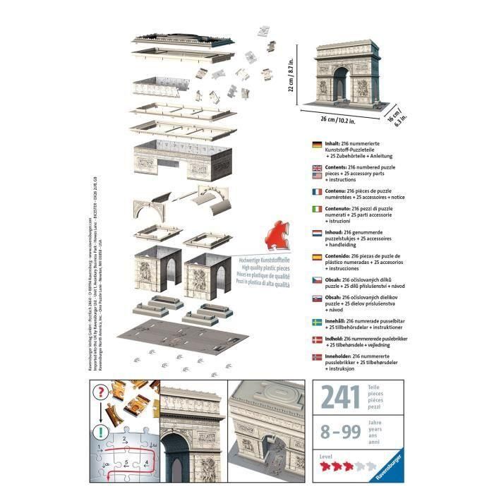 RAVENSBURGER Puzzle 3D Arc de Triomphe 216 piezas 3 RAVENSBURGER Puzzle 3D Arc de Triomphe 216 piezas 3