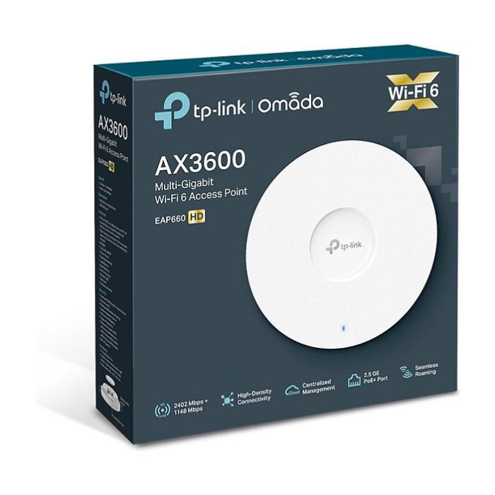 TP-Link Omada EAP660 HD AX3600 Punto de Acceso Wi-Fi 6, Dual Band, 2402 Mbps (5 GHz) + 1148 Mbps (2.4 GHz), PoE