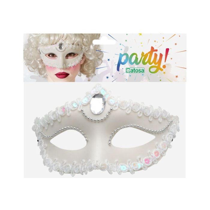 Máscara Veneciana Antifaz Blanco con Pedrería para Mujer - Elegancia para Eventos de Gala y Bailes de Época 1