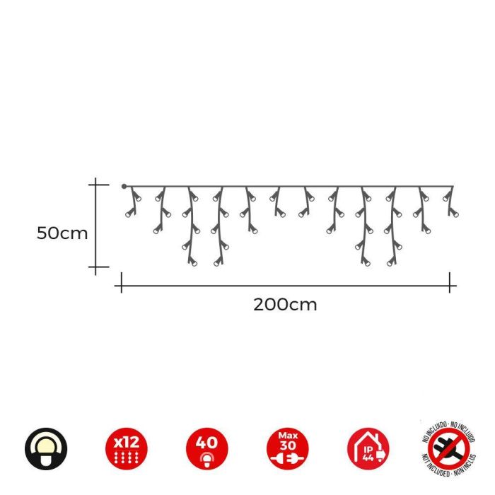 Edm Cortina icicle easy-connect 2x0,5m blanco cálido 12 tiras 40 leds 0,72w IP44 interior-exterior