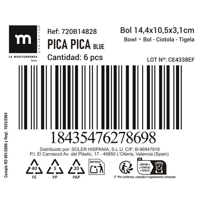 Bol Aperitivo Pica-Pica Blue 14.4 x 10.5 x 3.1 cm - Inde (24 Unidades) 1 Bol Aperitivo Pica-Pica Blue 14.4 x 10.5 x 3.1 cm - Inde (24 Unidades) 1