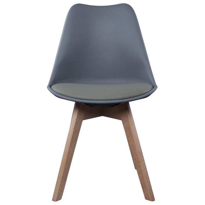 Home Deco Factory Silla COPENHAGUE Acolchada Gris Diseño Escandinavo Patas Madera Haya 49x58 cm 1