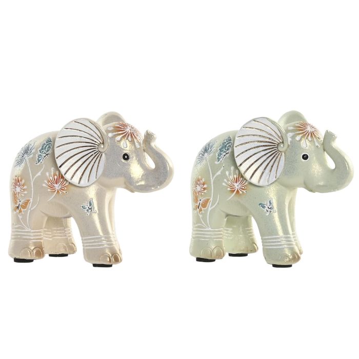 DKD Home Decor Figura Colonial Elefante Resina Verde Beige 4.5 x 7 x 9 cm (4 Unidades)