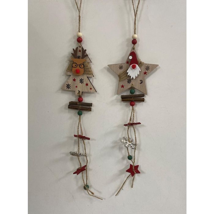 Decoracion Colgante Navidad Tradicional DKD Home Decor Rojo Natural 2 x 32 x 7 cm (12 Unidades)