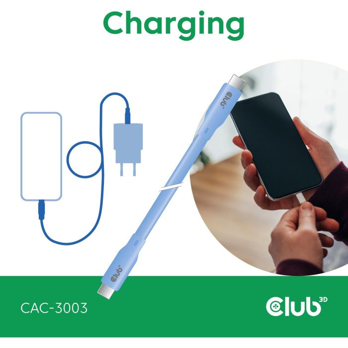 Club3D Lifestyle USB-C 240W.20Gbps Cable 2m Azul St/St - Carga Rápida y Transferencia Datos 20Gbps 3 Club3D Lifestyle USB-C 240W.20Gbps Cable 2m Azul St/St - Carga Rápida y Transferencia Datos 20Gbps 3