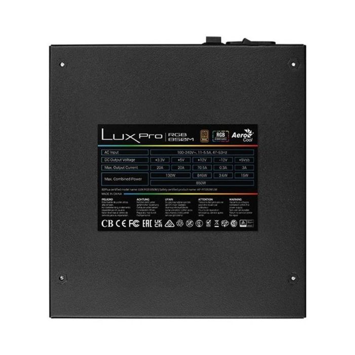 Aerocool LUXPRORGB850M Fuente de Alimentación 850W 80 PLUS Bronze RGB Modular 2 Aerocool LUXPRORGB850M Fuente de Alimentación 850W 80 PLUS Bronze RGB Modular 2