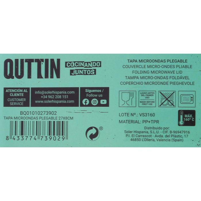 Tapa Plegable para Microondas Quttin 27x8 cm (24 Unidades) 8 Tapa Plegable para Microondas Quttin 27x8 cm (24 Unidades) 8