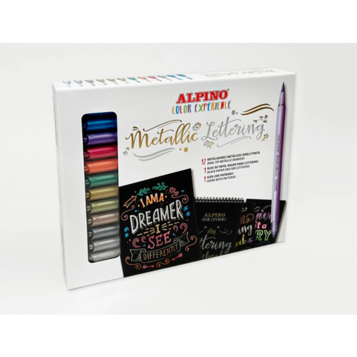 Alpino Rotuladores Metallic Lettering Color Experience Doble Punta Estuche 12 Ud + Bloc 2