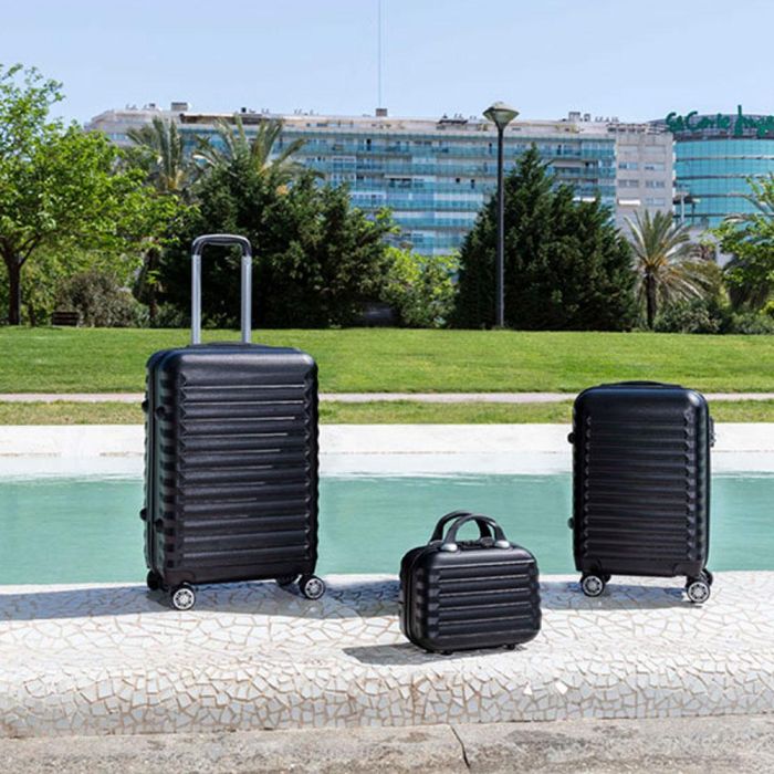 Numada Set 3 Maletas 1200497 Negro ABS Texturizado Impermeable 53cm 63cm 31cm Candado Combinación Neceser 4 Ruedas Dobles 360 6