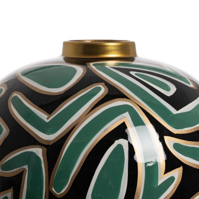 Jarrón Negro-Verde Porcelana Decoración 28 X 28 X 34 cm