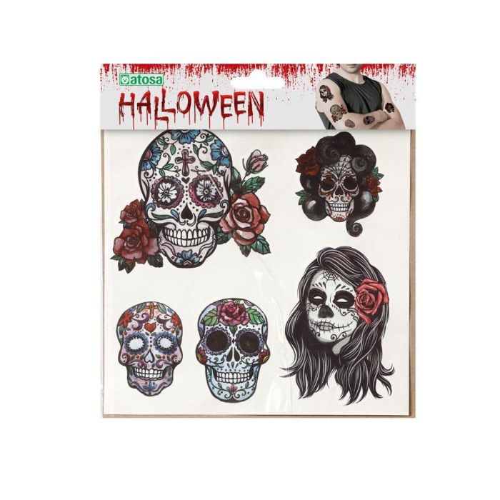 Tatuajes Temporales Multicolor Con Calaveras Y Rosas Para Día De Los Muertos - Diseños Artísticos y Misteriosos 1