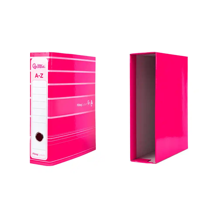 Liderpapel Archivador de Palanca A4 Filing System 80mm Rosa con Caja y Compresor Metálico Forrado 2