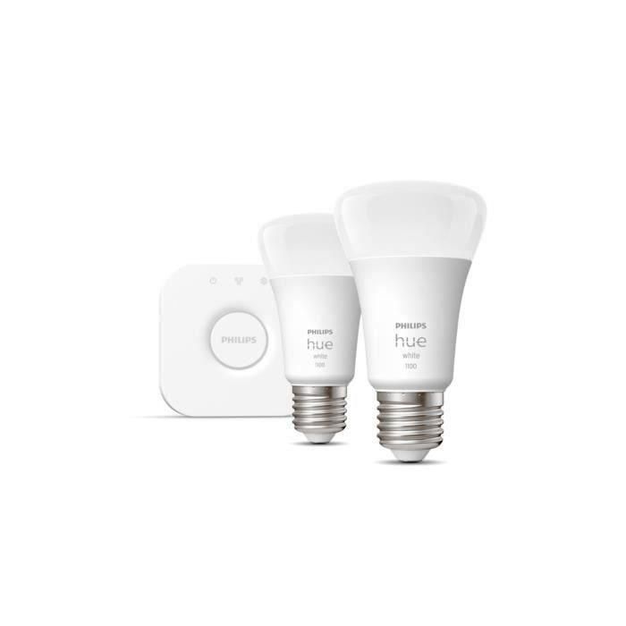 PHILIPS Hue White - Kit de inicio bombilla LED inteligente - 9.5W - E27 - Paquete de 2 2 PHILIPS Hue White - Kit de inicio bombilla LED inteligente - 9.5W - E27 - Paquete de 2 2