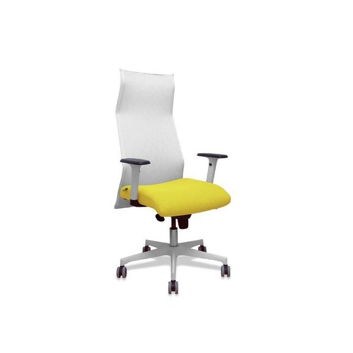 Sillon Piqueras Y Crespo Sahuco Direccion Uso Intensivo (8H) Brazos Blancos Regulables Mecanismo Sincro Respaldo Malla Blanca Transpirable Y Asiento Tapizado Bali Amarillo