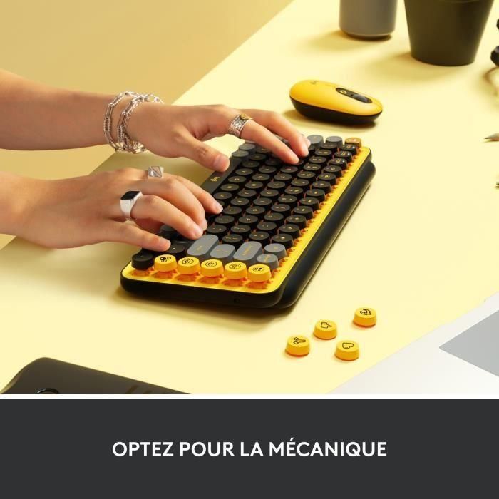 Teclado inalámbrico Logitech - Teclas POP mecánicas con teclas Emoji personalizables, Bluetooth o USB, diseño compacto duradero - Amarillo 3