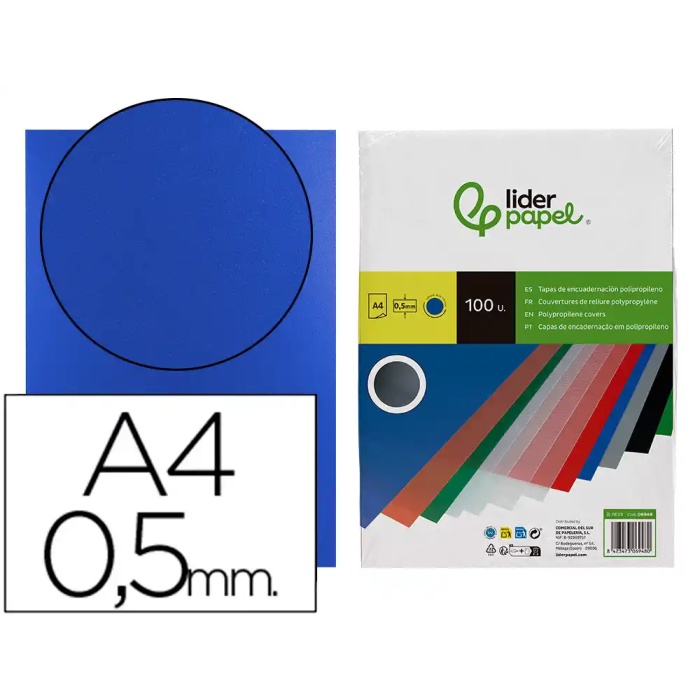 Liderpapel Tapas Polipropileno A4 0.5mm Azul Opaco Paquete 100 Unidades 0 Liderpapel Tapas Polipropileno A4 0.5mm Azul Opaco Paquete 100 Unidades 0