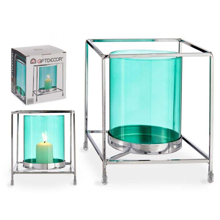 Base Vela Cristal Cuadrada Azul Metal Plata Giftdecor 14x15.5x14 cm (8 Unidades) Base Vela Cristal Cuadrada Azul Metal Plata Giftdecor 14x15.5x14 cm (8 Unidades)