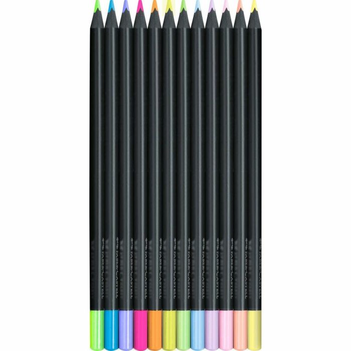 Faber-Castell Estuche Cartón 12 Lápices de Color Neon Black Edition, Mina Superblanda, Madera Negra, 116410 1 Faber-Castell Estuche Cartón 12 Lápices de Color Neon Black Edition, Mina Superblanda, Madera Negra, 116410 1