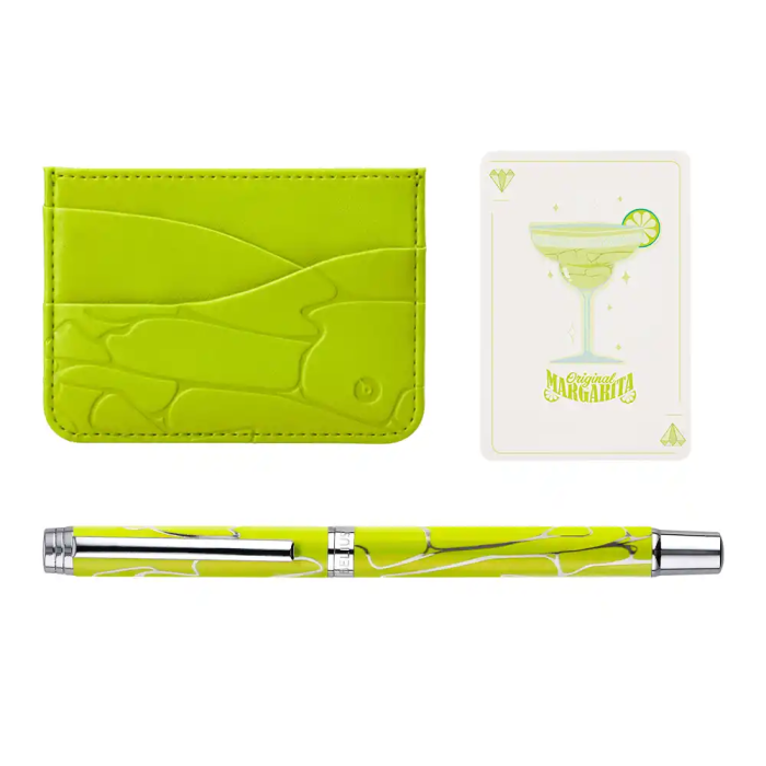 Belius Cocktails Margarita Bolígrafo y Wallet Aluminio Verde Lima Plateado con Relieve, Tinta Azul, Caja Incluida 6