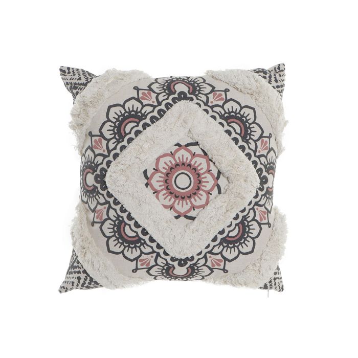 DKD Home Decor Cojín Colonial Blanco Negro de Poliéster con Cremallera 45 x 45 x 10 cm