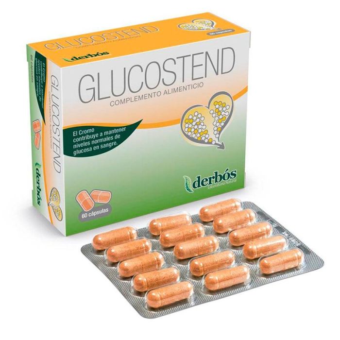 DERBOS Glucostend 60 Cápsulas con Cromo y Extractos de Plantas para mantener niveles normales de glucosa en sangre