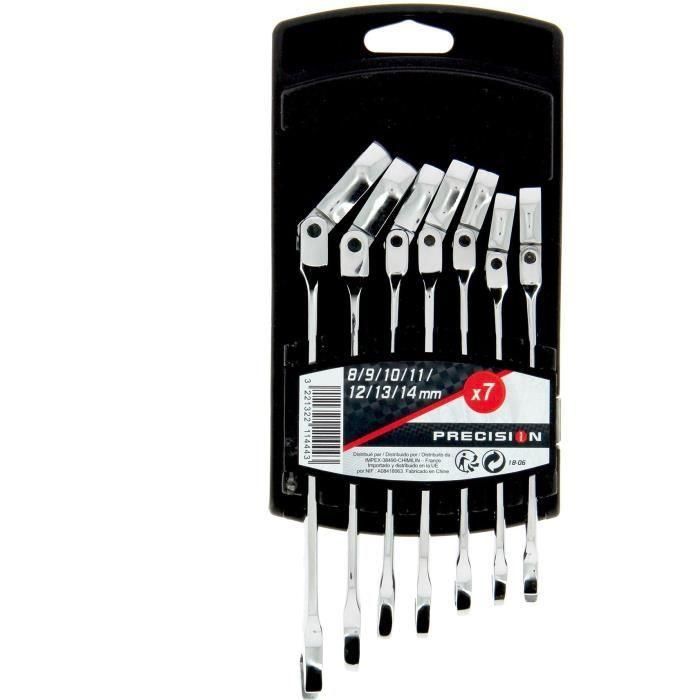 Precision Steel Juego de 7 Llaves Combinadas de Trinquete de Acero Inclinadas 180° (8-14 mm) Precision Steel Juego de 7 Llaves Combinadas de Trinquete de Acero Inclinadas 180° (8-14 mm)