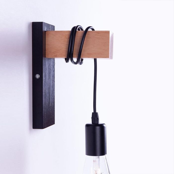 Aplique de Pared Elle SKD-W6000 Negro y Madera con Cable Colgante | Diseño Moderno Vintage | Ideal para Luz de Lectura en Dormitorios 2 Aplique de Pared Elle SKD-W6000 Negro y Madera con Cable Colgante | Diseño Moderno Vintage | Ideal para Luz de Lectura en Dormitorios 2