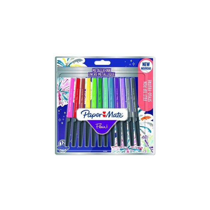 Rotulador Fibra Paper Mate Metalicos Surtido Blister De 12