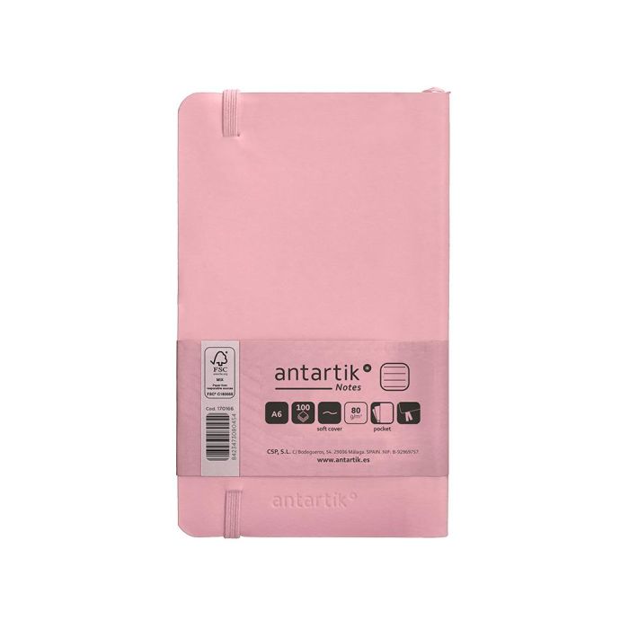 Cuaderno Con Gomilla Antartik Notes Tapa Blanda A6 Rayas Rosa Pastel 100 Hojas 80 gr Fsc 2