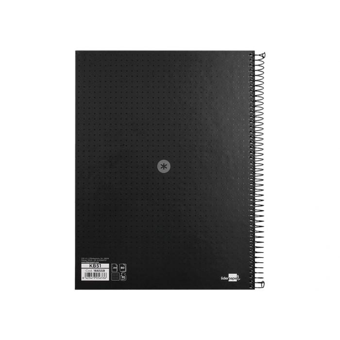 Antartik Cuaderno espiral A4 Micro, tapa forrada, 80 hojas 90 gr, rayado puntos, banda color, negro 2