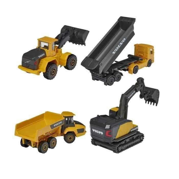 Caja de 4 vehículos de construcción Volvo en reproducciones en metal a escala 1/64 - Majorette 1 Caja de 4 vehículos de construcción Volvo en reproducciones en metal a escala 1/64 - Majorette 1