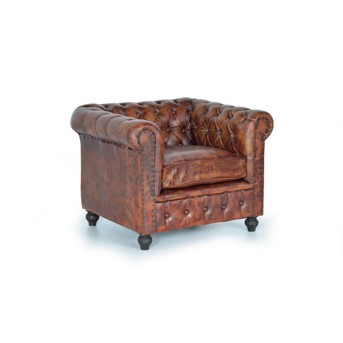 Giner y Colomer Sillón Chester en Piel Marrón con Metal, 70x96x82 cm 1 Giner y Colomer Sillón Chester en Piel Marrón con Metal, 70x96x82 cm 1