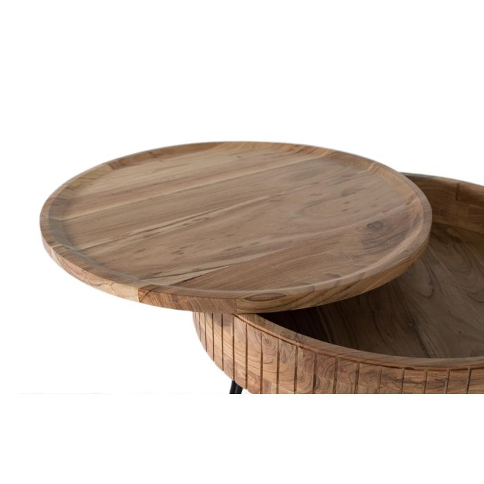 Giner y Colomer Mesa de Centro de Madera de Mango y Hierro Negro con Almacenamiento Oculto 2