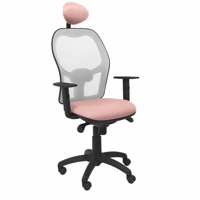 PIQUERAS Y CRESPO Silla Jorquera malla gris asiento bali rosa palido con cabecero fijo PIQUERAS Y CRESPO Silla Jorquera malla gris asiento bali rosa palido con cabecero fijo