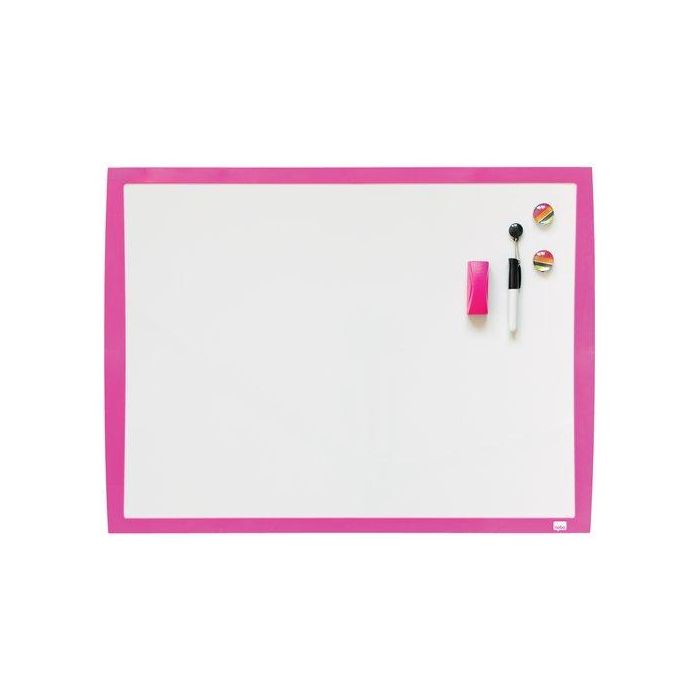 Pizarra Blanca Magnetica Nobo 430X585 Mm + Rotulador + Imanes + Borrador Marco Fucsia