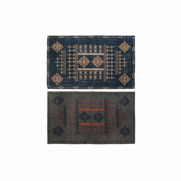 DKD Home Decor Alfombra Árabe Geométrica de Algodón Poliéster Azul Naranja 180x120 cm 715 gsm Colección Josta (2 Unidades)