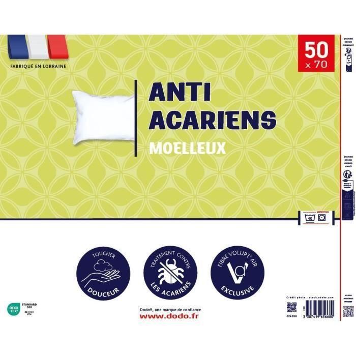 Almohada antiácaros 50x70 cm - 100% Poliéster - DODO 2 Almohada antiácaros 50x70 cm - 100% Poliéster - DODO 2
