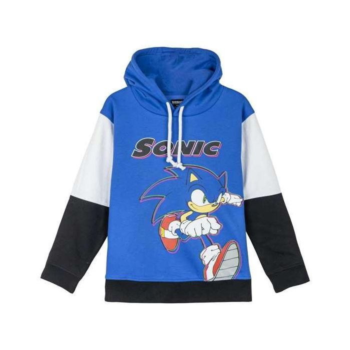 Cerdá Sudadera con Capucha de Algodón Cepillado con Diseño de Sonic para Niño, Talla 8 Años, Azul