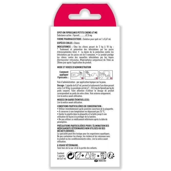 Vetocanis Pipeta 67mg Fipronil Spot-on Control de Pulgas y Garrapatas para Perros Pequeños