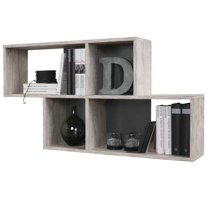 Estante de pared NORA - Decoración en roble arena y antracita - L100 x H53 x D19,5 cm - Hecho en Alemania Estante de pared NORA - Decoración en roble arena y antracita - L100 x H53 x D19,5 cm - Hecho en Alemania