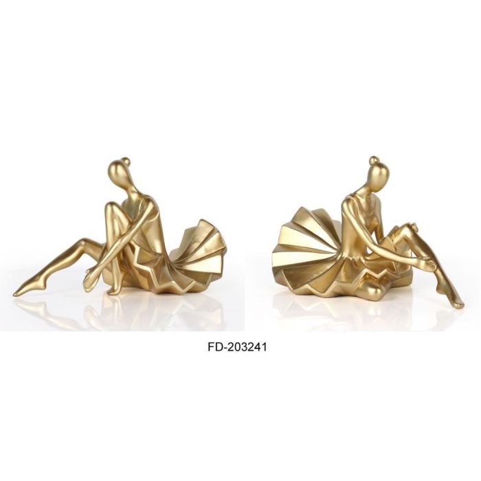 DKD Home Decor Figura Decorativa de Resina, Bailarina en Estilo Moderno, Color Dorado, 23x14.5x17 cm - Pack de 2 Unidades