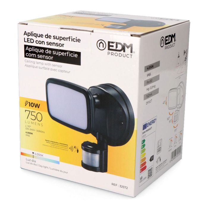 Aplique foco led con sensor crepuscular y de movimiento 10 W 750 lm 4000 k luz día, ip65, negro, ø12 × 14 × 17 cm 1 Aplique foco led con sensor crepuscular y de movimiento 10 W 750 lm 4000 k luz día, ip65, negro, ø12 × 14 × 17 cm 1