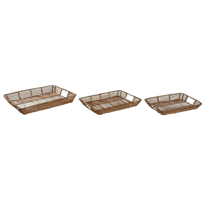 Bandeja Tropical DKD Home Decor Natural 32 x 6 x 44 cm Set de 3 (2 Unidades)