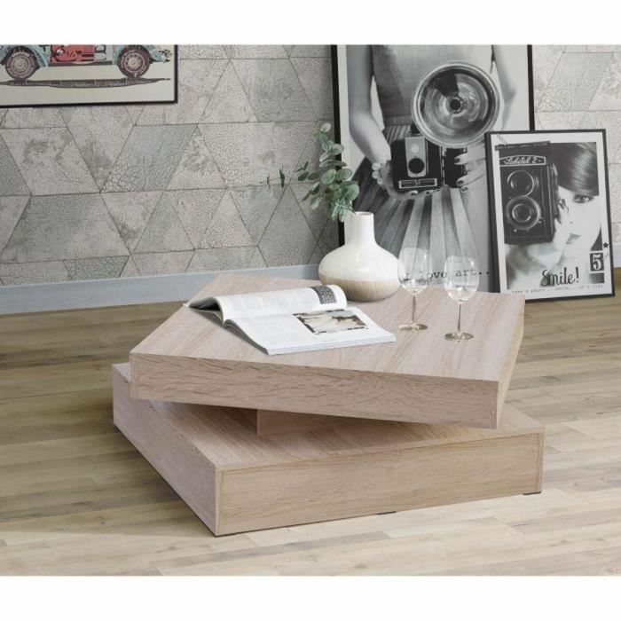 Mesa de centro con tapa giratoria - Cuadrada - Roble - 78 x 78 x 36 cm 3 Mesa de centro con tapa giratoria - Cuadrada - Roble - 78 x 78 x 36 cm 3