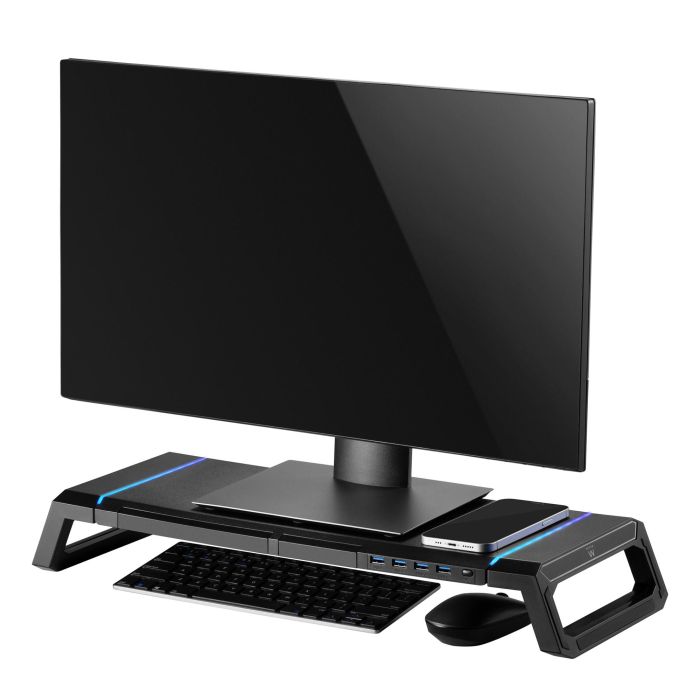 Ewent EW1268 Elevador Soporte Monitor RGB con Cajón de Almacenamiento, Soporte para Smartphone y 4 Puertos USB 3.0 2