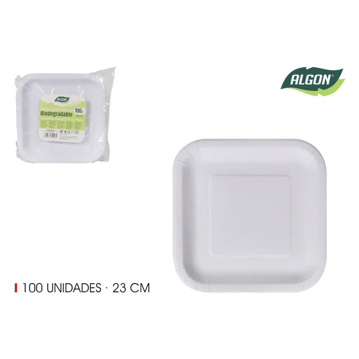 Set de 100 platos cuadrados de cartón natural 23 cm - Algon (10 Cajas) Set de 100 platos cuadrados de cartón natural 23 cm - Algon (10 Cajas)