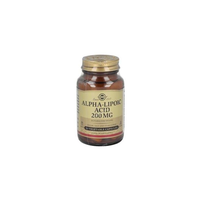 SOLGAR Ácido Alfa Lipoico 200 mg, 50 Vegicaps para Hígado y Glucosa, Apto para Veganos